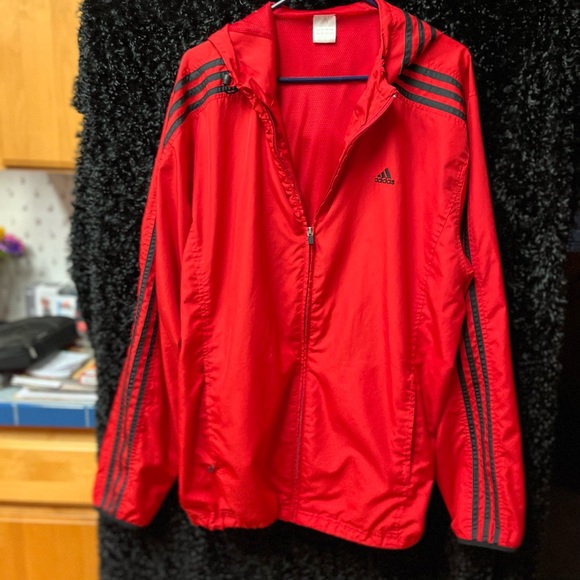 ADIDAS MENS (XL) Basic 3-Stripes Wind Ready Jacket Red w/black stripes like new - Picture 3 of 7